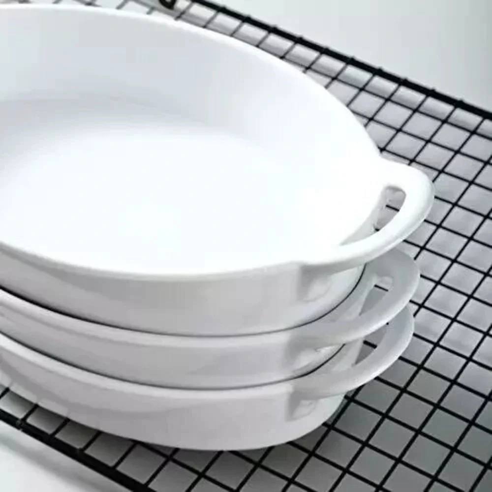 Bruntmor Oval Au Gratin Baking Dishes Set of 4 8x5 Ceramic Lasagna Pan White NEW
